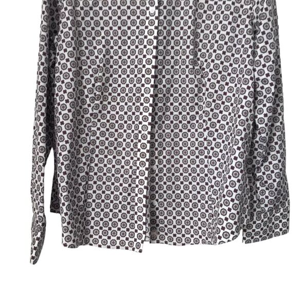 Talbots Shirt Size 16 White Geo Pattern Button Up Wrinkle Resistent Long Sleeve - Picture 3 of 9